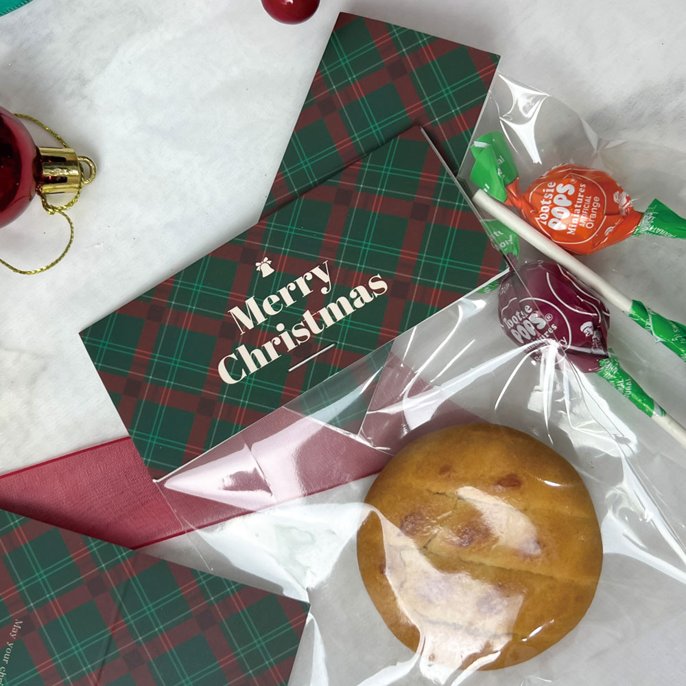 크리스마스 체크 쿠키 접는택 헤더택 선물 포장 20장